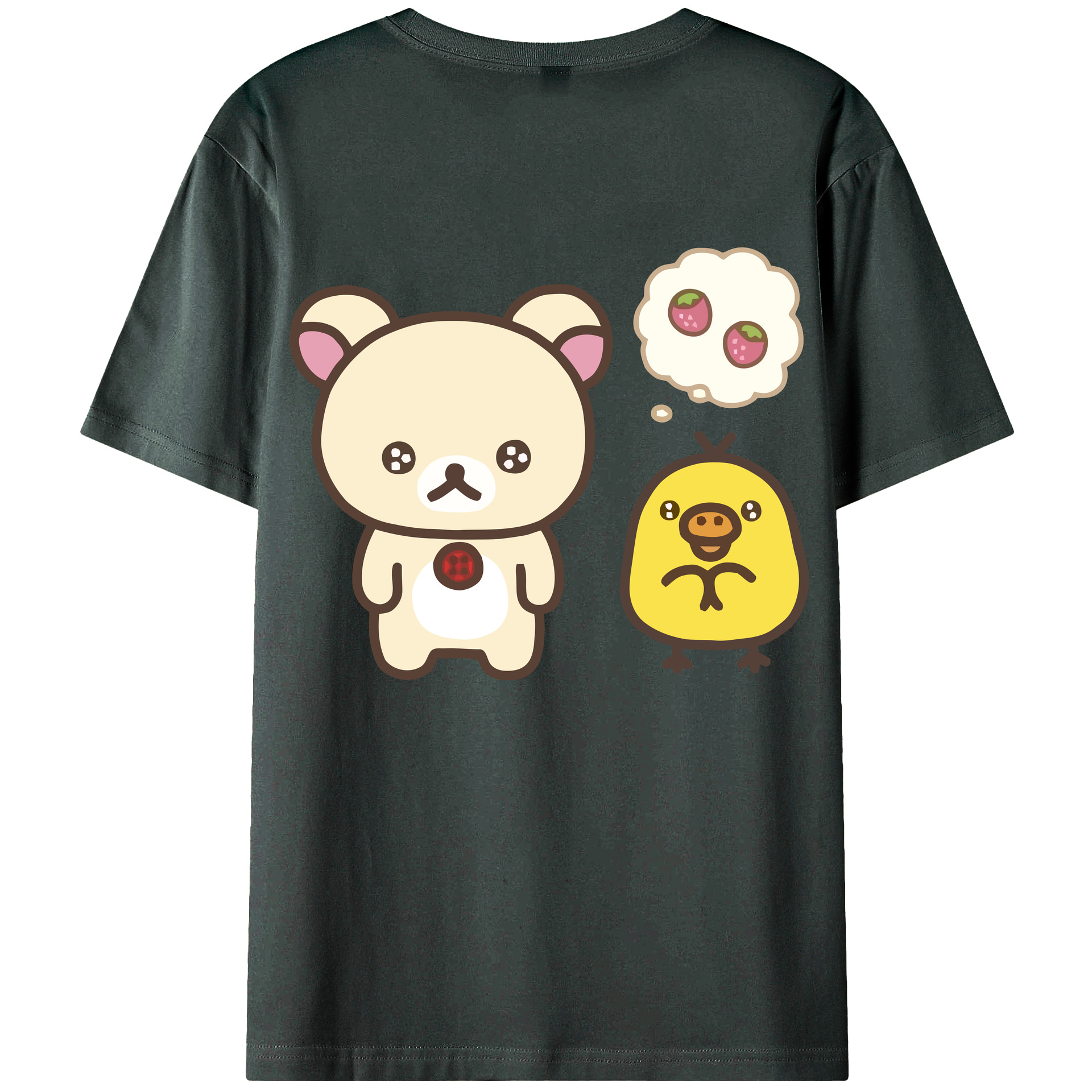 （画像用） リラックマ リラックマ キイロイトリ Rilakkuma Korilakkuma Kiiroitori 綿100％ メンズ半袖Tシャツ（バックプリント） 通気性